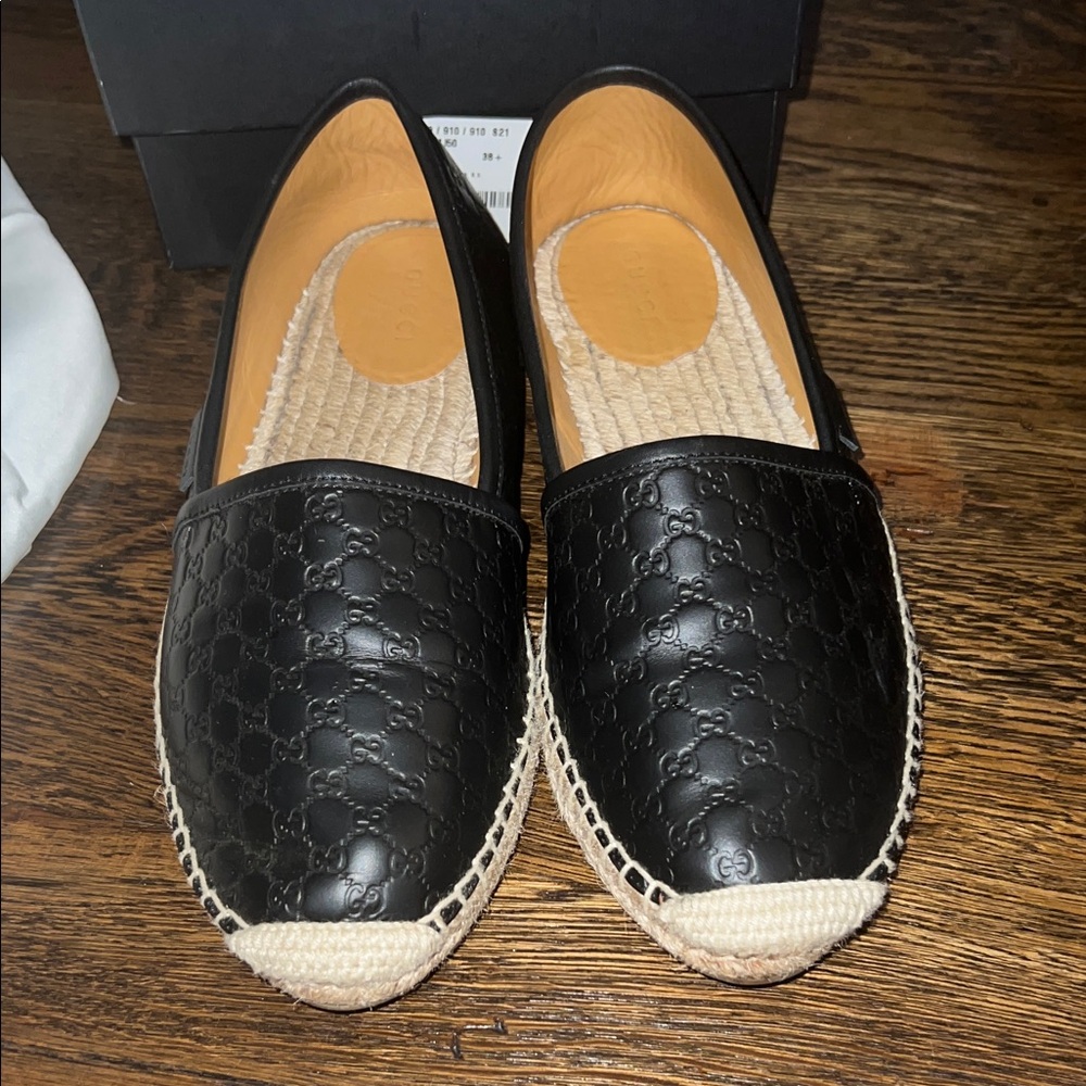 Gucci Black Leather Espadrille Shoes